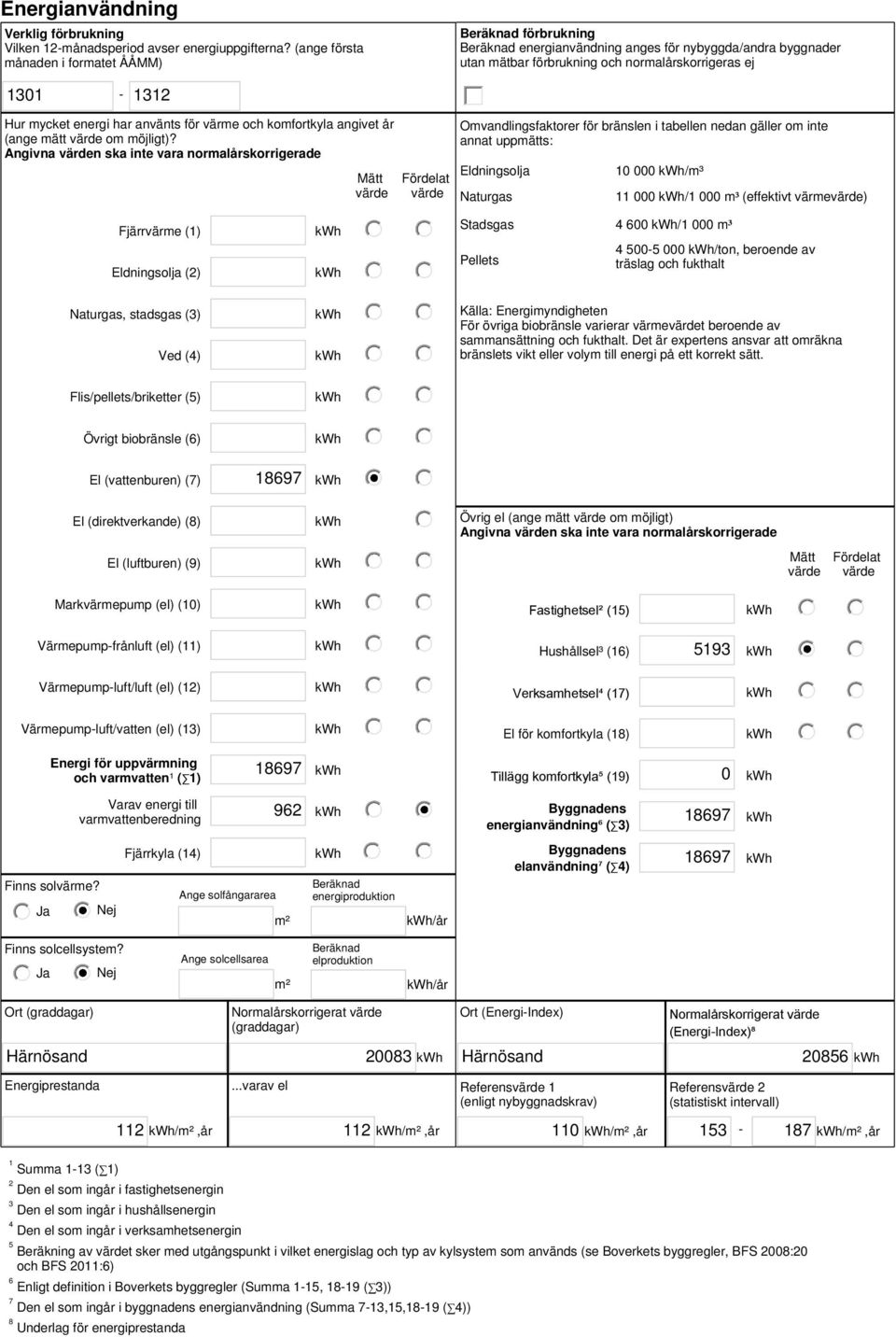 har använts för värme och komfortkyla angivet år (ange mätt värde om möjligt)?