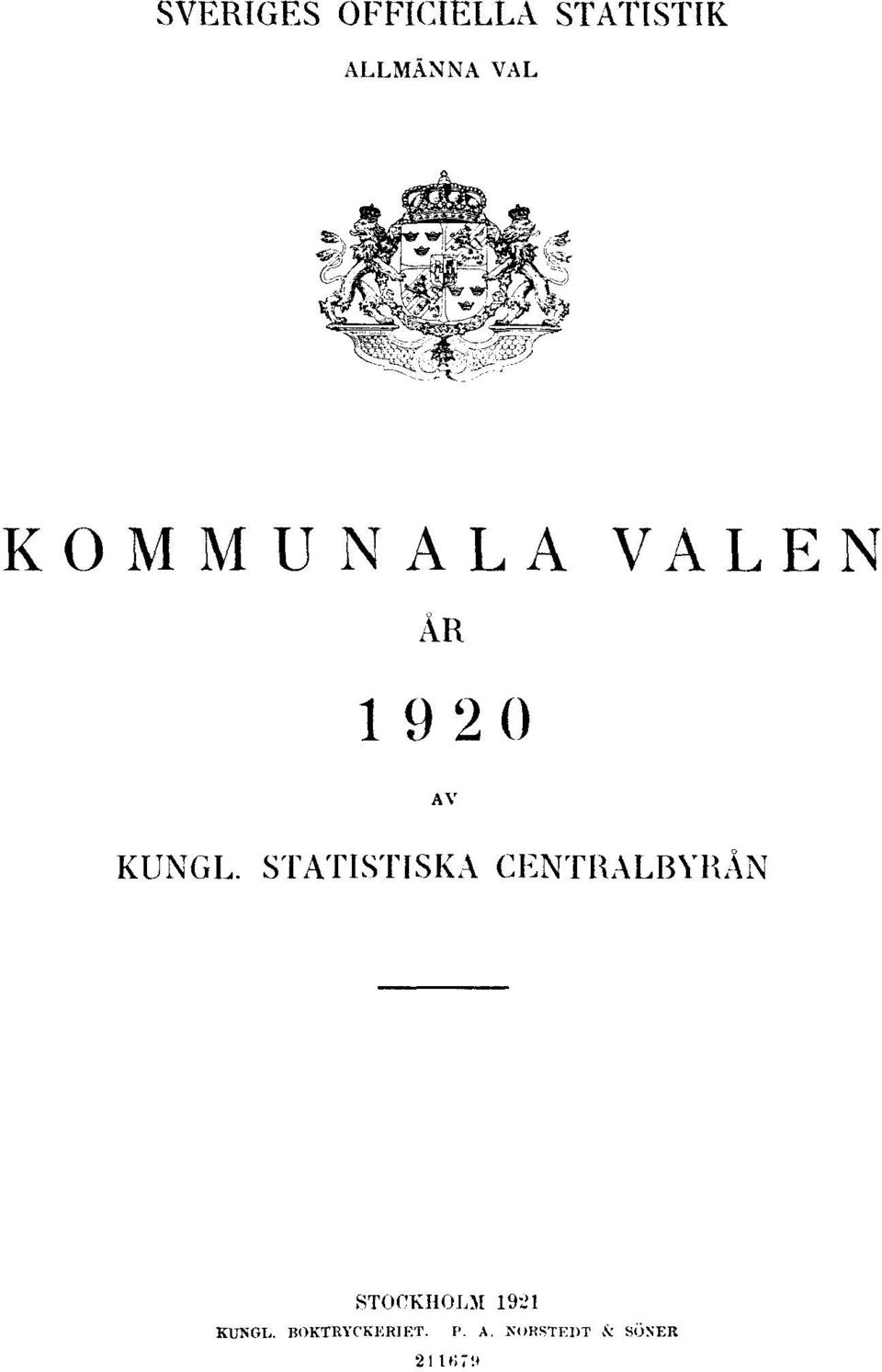 STATISTISKA CENTRALBYRÅN STOCKHOLM 1921