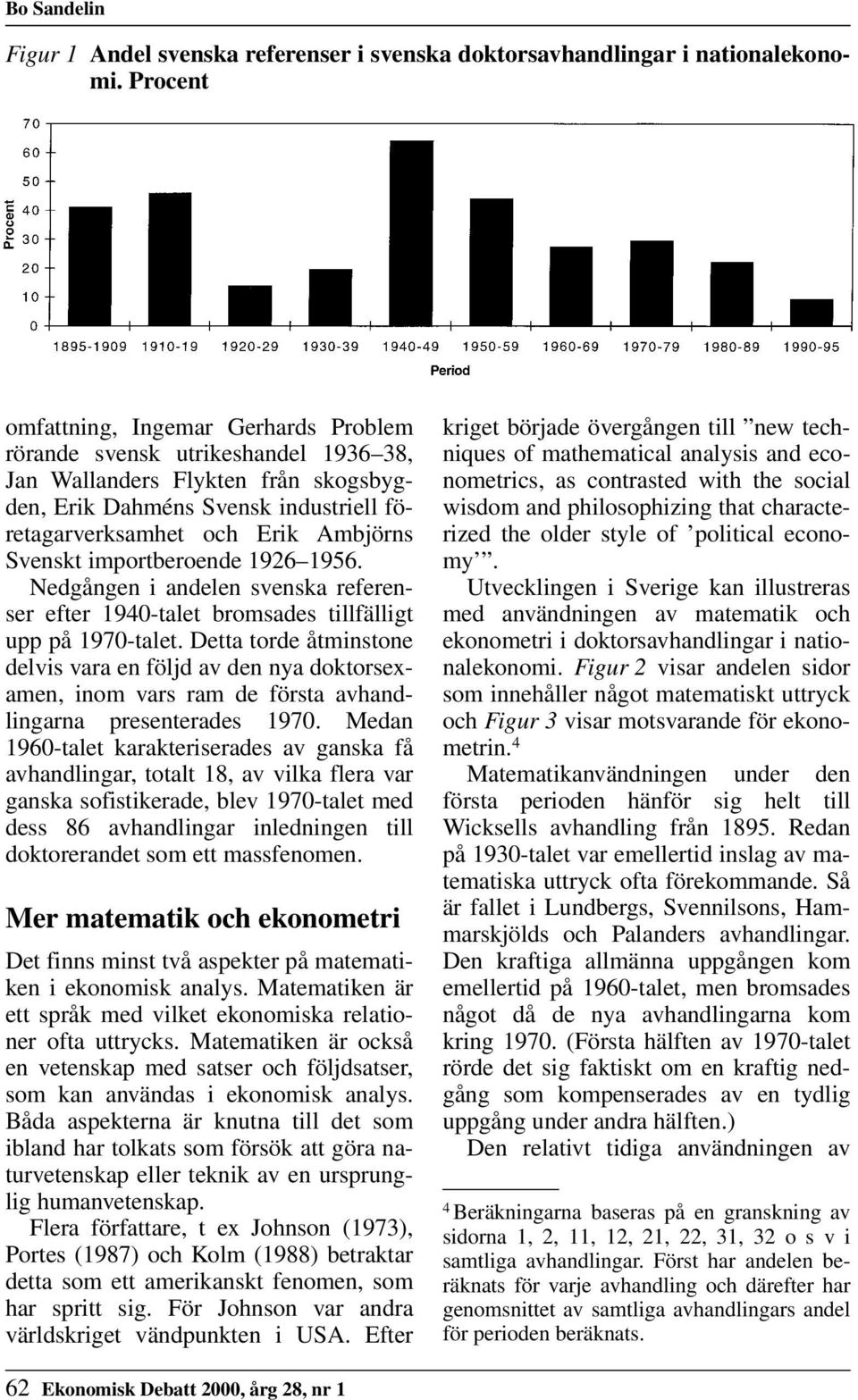 Svenskt importberoende 1926 1956. Nedgången i andelen svenska referenser efter 1940-talet bromsades tillfälligt upp på 1970-talet.