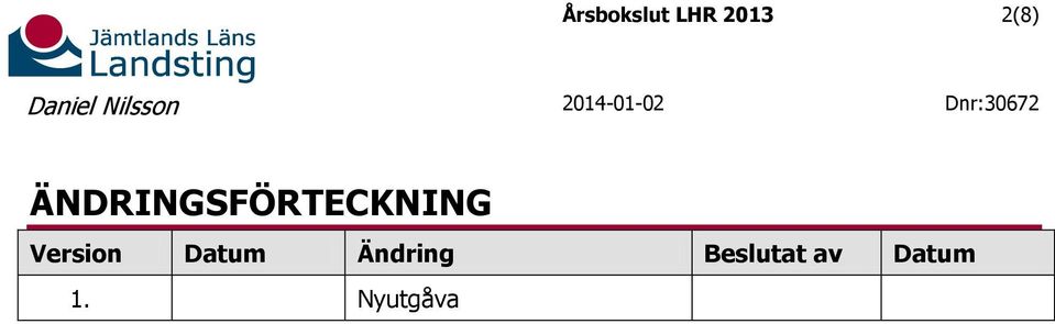 ÄNDRINGSFÖRTECKNING