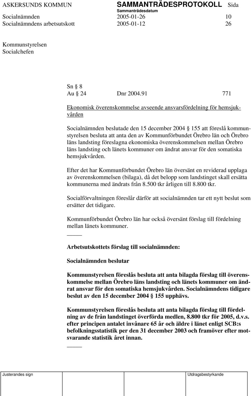 Örebro län och Örebro läns landsting föreslagna ekonomiska överenskommelsen mellan Örebro läns landsting och länets kommuner om ändrat ansvar för den somatiska hemsjukvården.