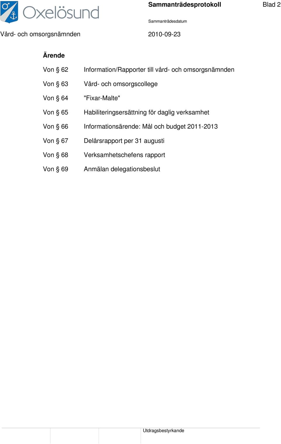 Habiliteringsersättning för daglig verksamhet Von 66 Informationsärende: Mål och budget