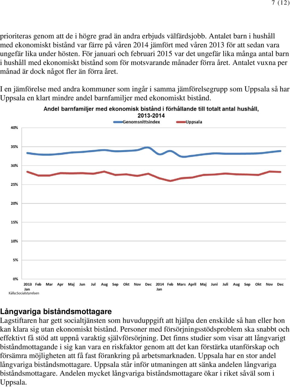 För januari och februari 2015 var det ungefär lika många antal barn i hushåll med ekonomiskt bistånd som för motsvarande månader förra året. Antalet vuxna per månad är dock något fler än förra året.