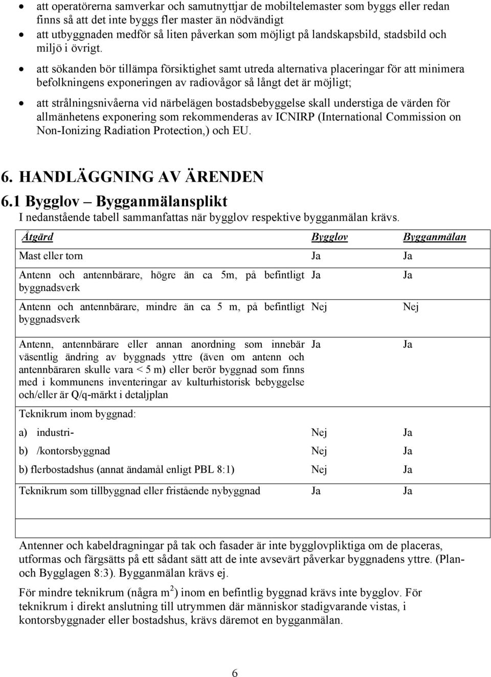 att sökanden bör tillämpa försiktighet samt utreda alternativa placeringar för att minimera befolkningens exponeringen av radiovågor så långt det är möjligt; att strålningsnivåerna vid närbelägen