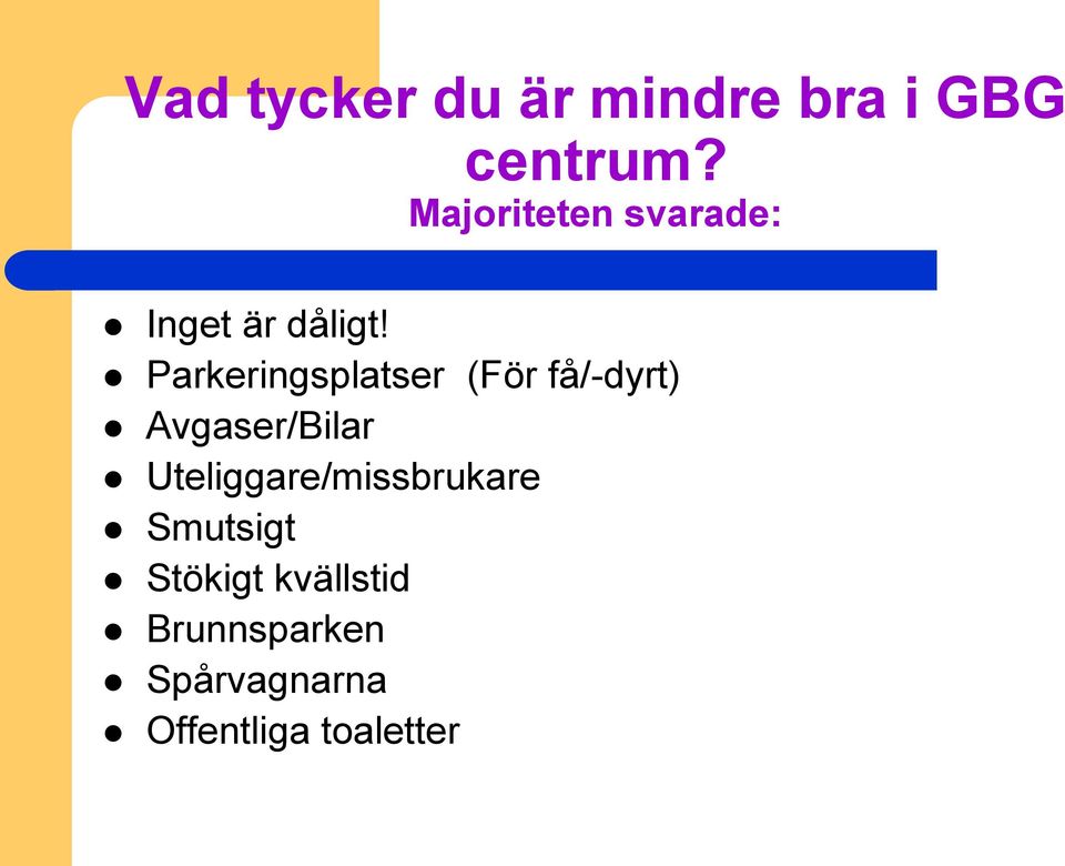 Parkeringsplatser (För få/-dyrt) Avgaser/Bilar