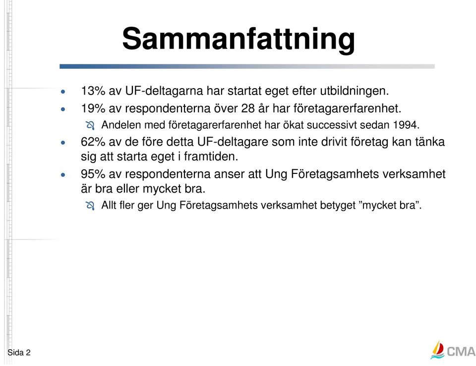 Andelen med företagarerfarenhet har ökat successivt sedan 1994.