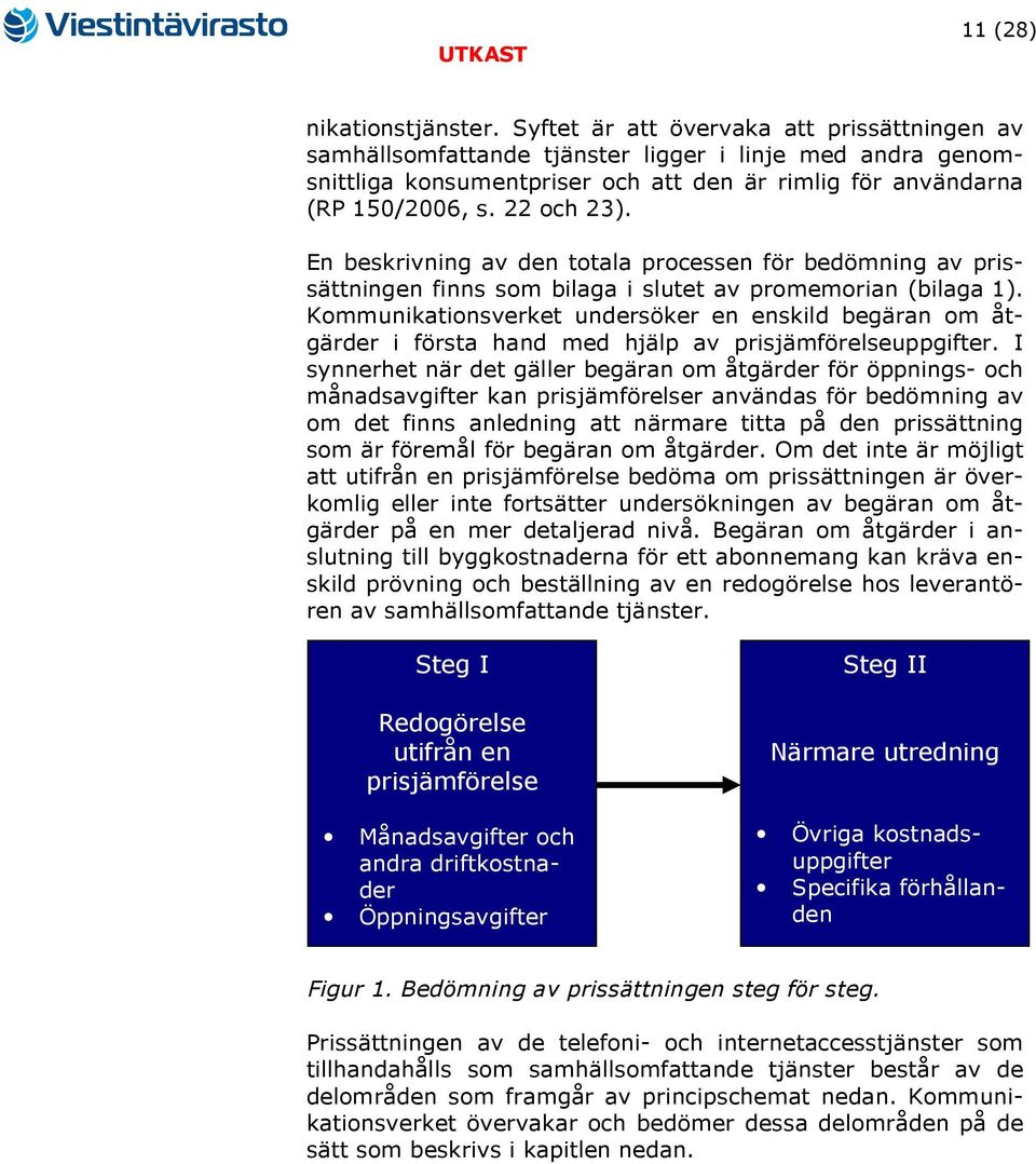 En beskrivning av den totala processen för bedömning av prissättningen finns som bilaga i slutet av promemorian (bilaga 1).