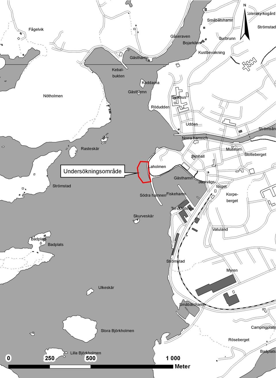 Slotteberget Strömstad Undersökningsområde Laholmen Gästhamn Södra hamnenfiskehamn Torskholmen Skurveskär Badplats Badplats
