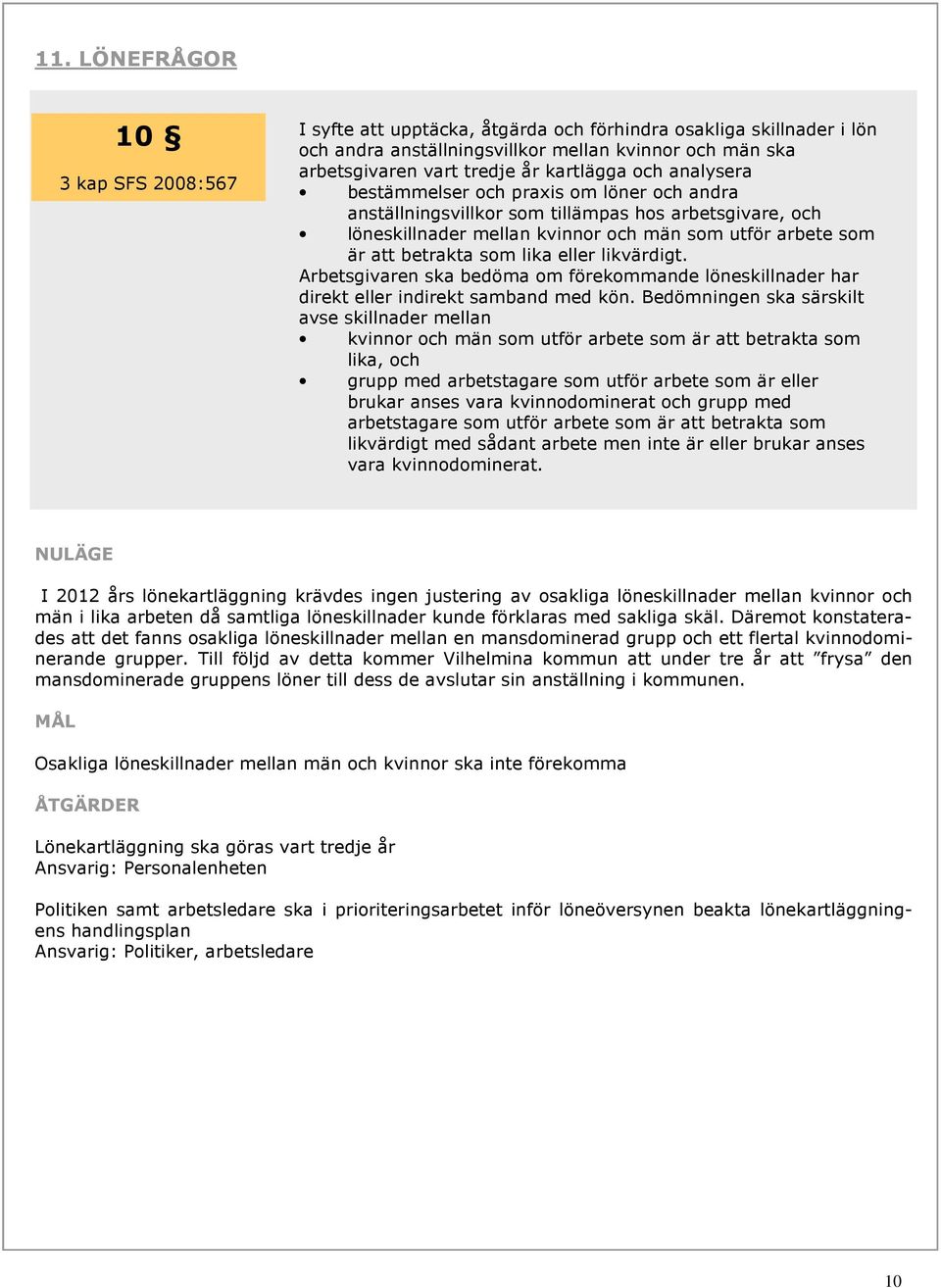 som lika eller likvärdigt. Arbetsgivaren ska bedöma om förekommande löneskillnader har direkt eller indirekt samband med kön.