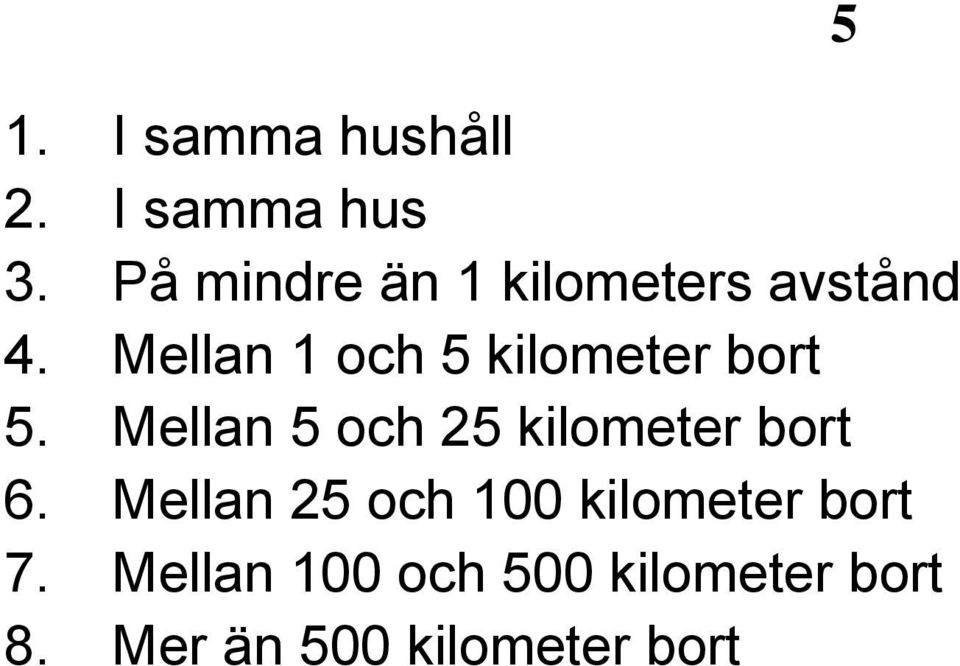 Mellan 1 och 5 kilometer bort 5.