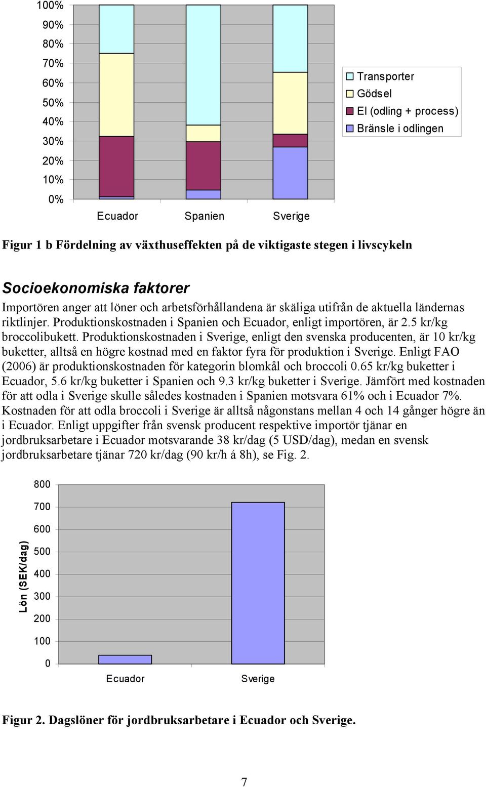 Produktionskostnaden i Spanien och Ecuador, enligt importören, är 2.5 kr/kg broccolibukett.