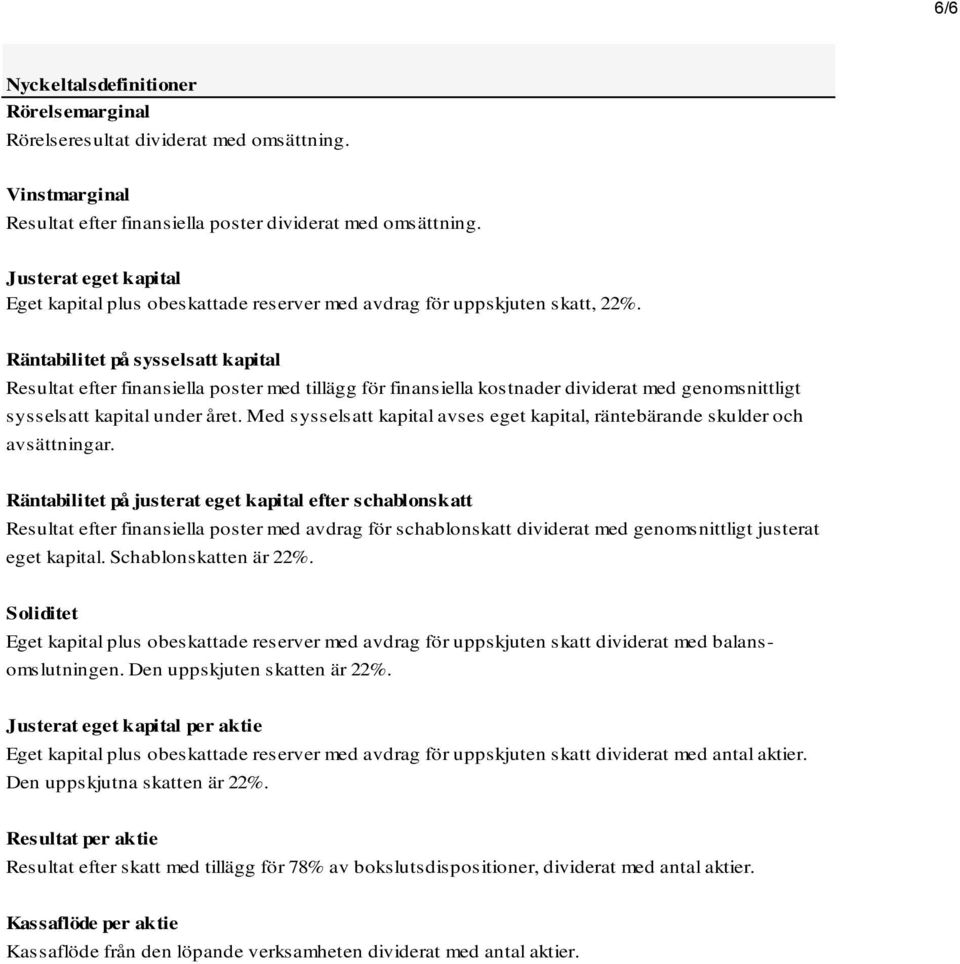 Räntabilitet på sysselsatt kapital Resultat efter finansiella poster med tillägg för finansiella kostnader dividerat med genomsnittligt sysselsatt kapital under året.