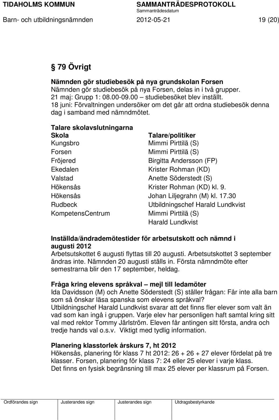 Talare skolavslutningarna Skola Kungsbro Forsen Fröjered Ekedalen Valstad Hökensås Hökensås Rudbeck KompetensCentrum Talare/politiker Mimmi Pirttilä (S) Mimmi Pirttilä (S) Birgitta Andersson (FP)