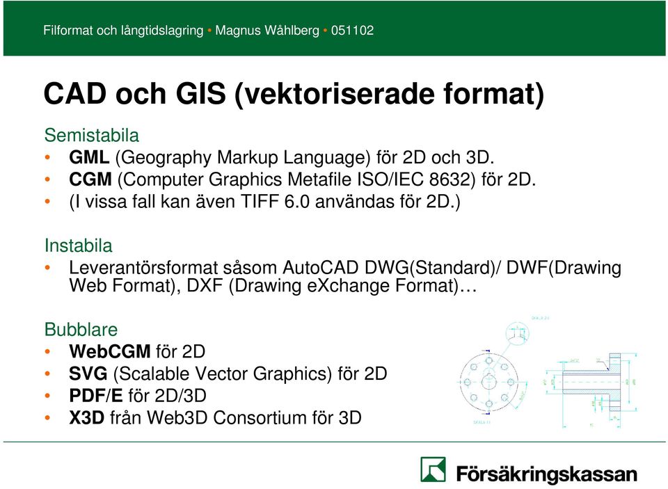 ) Instabila Leverantörsformat såsom AutoCAD DWG(Standard)/ DWF(Drawing Web Format), DXF (Drawing