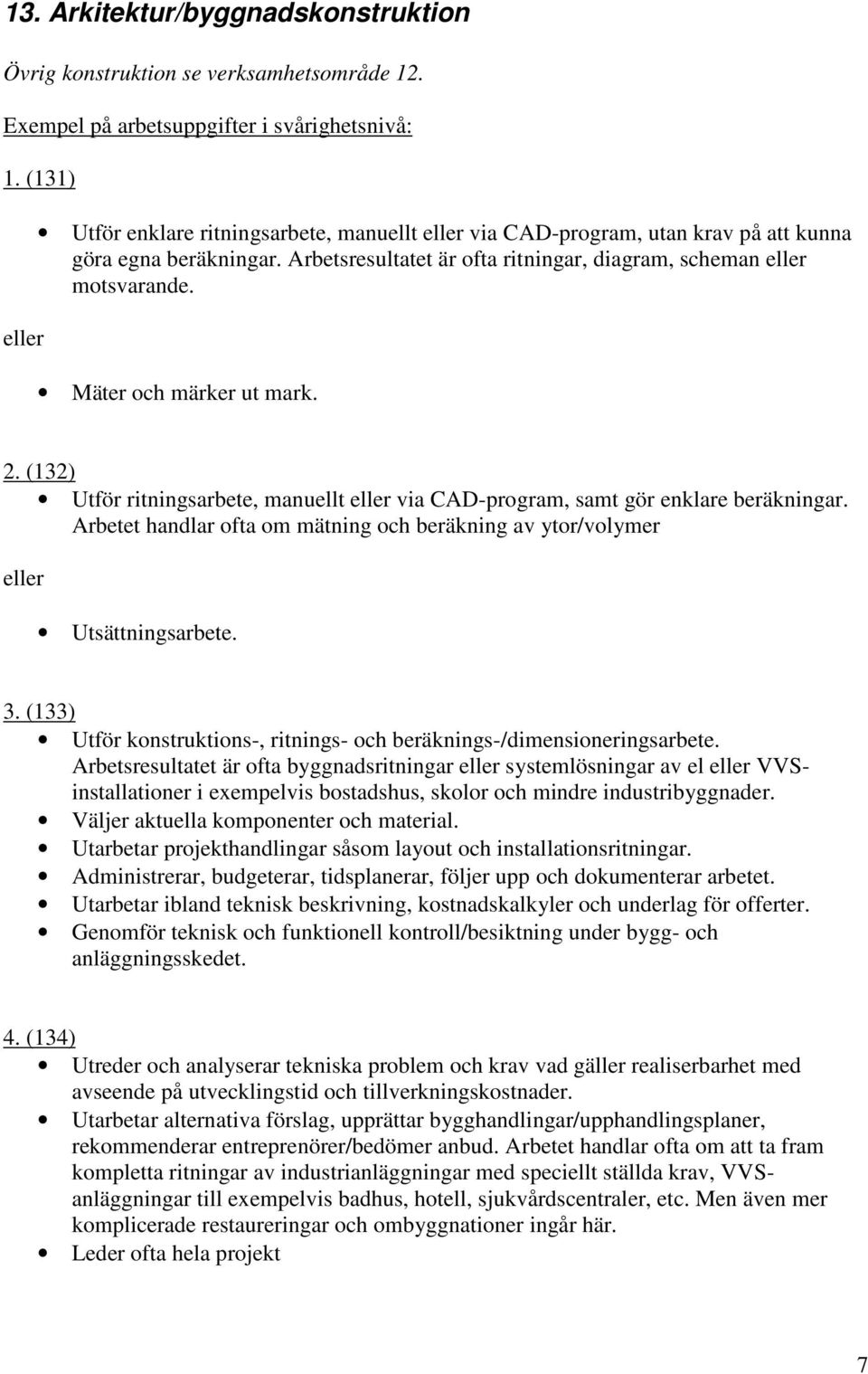 2. (132) Utför ritningsarbete, manuellt via CAD-program, samt gör enklare beräkningar. Arbetet handlar ofta om mätning och beräkning av ytor/volymer Utsättningsarbete. 3.