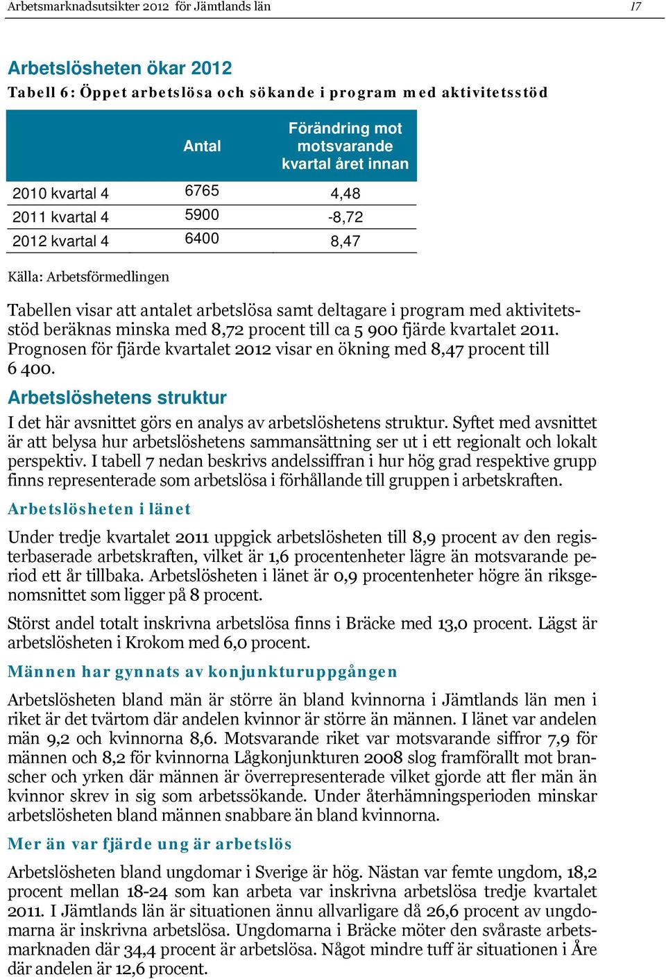 procent till ca 5 900 fjärde kvartalet. Prognosen för fjärde kvartalet 2012 visar en ökning med 8,47 procent till 6 400.