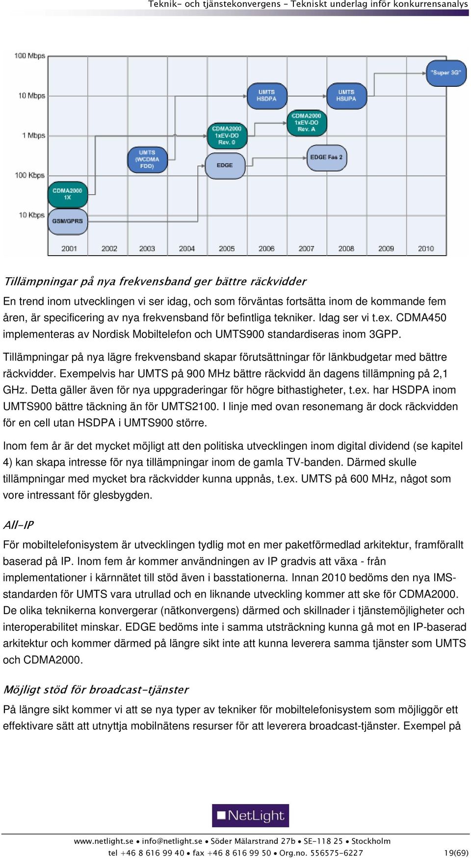 Tillämpningar på nya lägre frekvensband skapar förutsättningar för länkbudgetar med bättre räckvidder. Exempelvis har UMTS på 900 MHz bättre räckvidd än dagens tillämpning på 2,1 GHz.