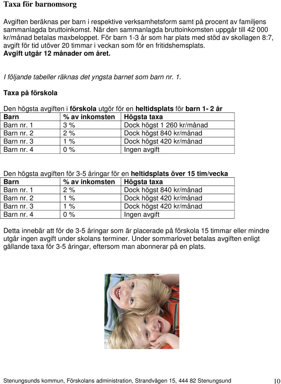 För barn 1-3 år som har plats med stöd av skollagen 8:7, avgift för tid utöver 20 timmar i veckan som för en fritidshemsplats. Avgift utgår 12 månader om året.