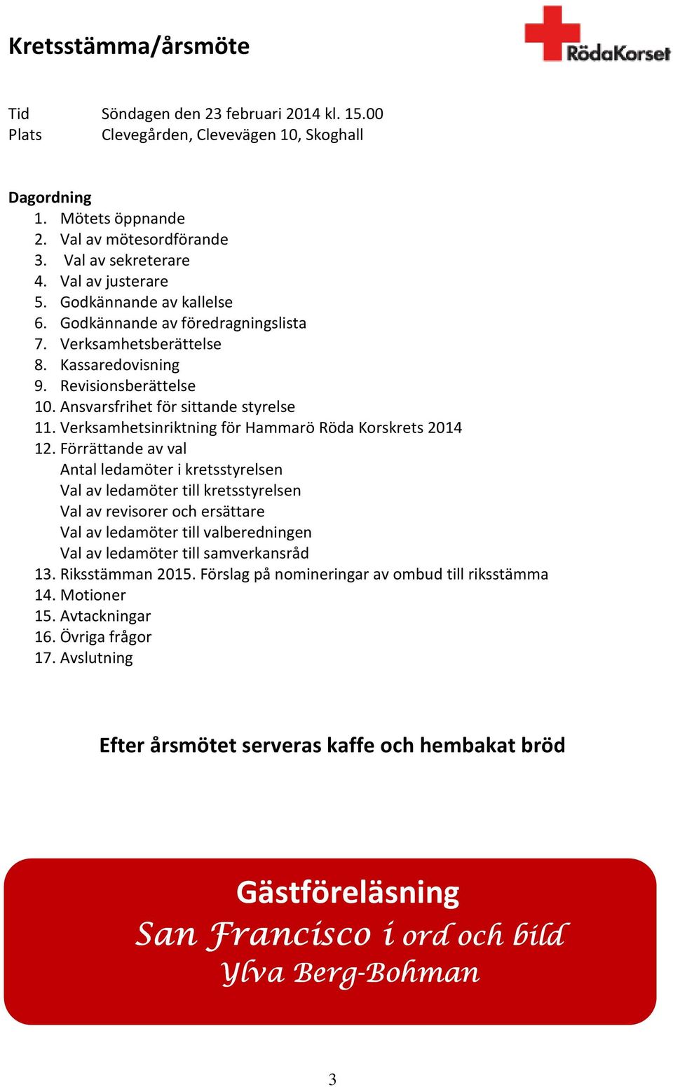 Verksamhetsinriktning för Hammarö Röda Korskrets 2014 12.