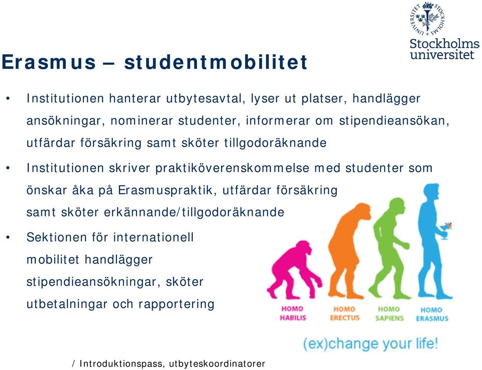 med studenter som önskar åka på Erasmuspraktik, utfärdar försäkring samt sköter erkännande/tillgodoräknande Sektionen för