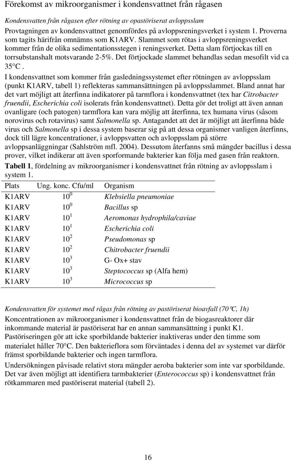 Detta slam förtjockas till en torrsubstanshalt motsvarande 2-5%. Det förtjockade slammet behandlas sedan mesofilt vid ca 35 C.