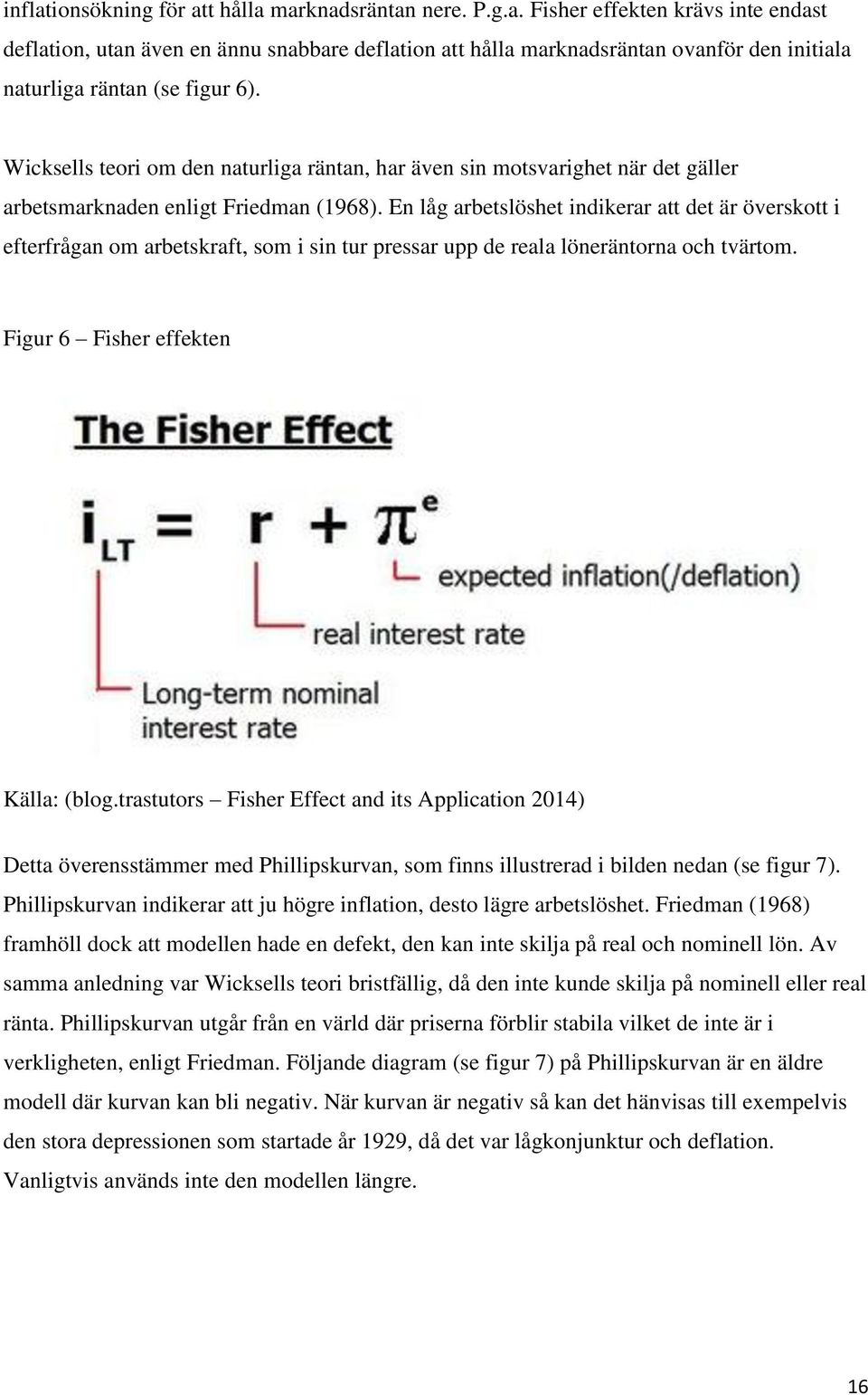 En låg arbetslöshet indikerar att det är överskott i efterfrågan om arbetskraft, som i sin tur pressar upp de reala löneräntorna och tvärtom. Figur 6 Fisher effekten Källa: (blog.