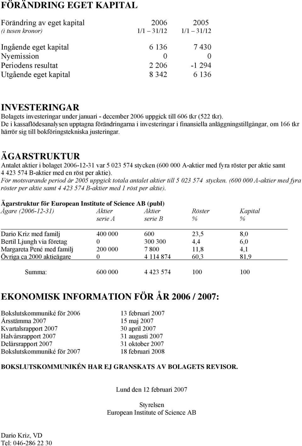 De i kassaflödesanalysen upptagna förändringarna i investeringar i finansiella anläggningstillgångar, om 166 tkr härrör sig till bokföringstekniska justeringar.