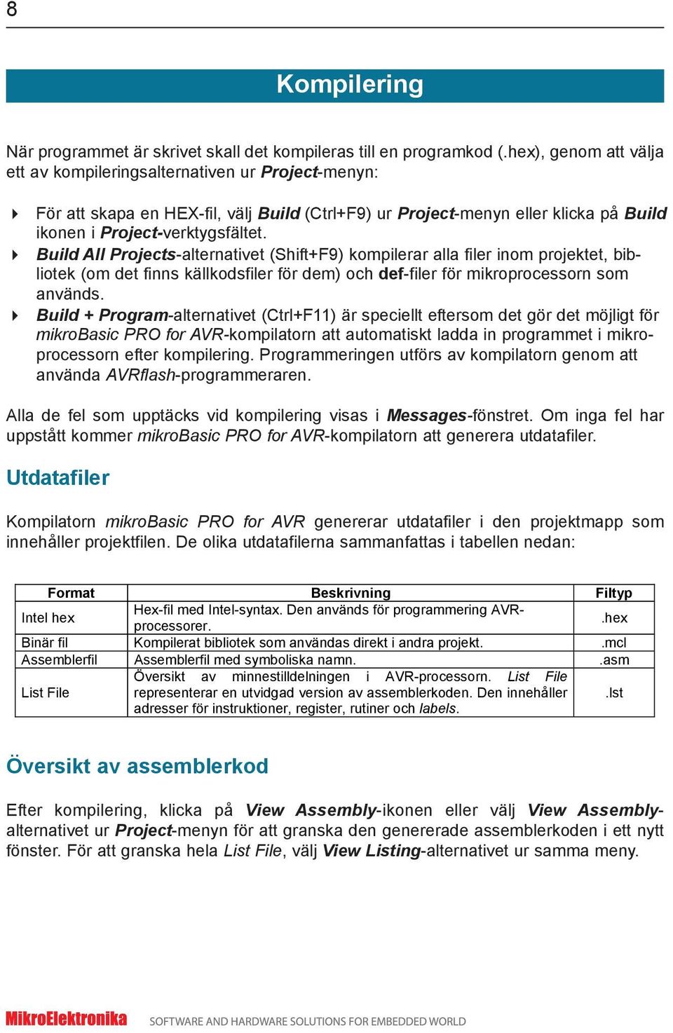 4 Build All Projects-alternativet (Shift+F9) kompilerar alla filer inom projektet, bibliotek (om det finns källkodsfiler för dem) och def-filer för mikroprocessorn som används.