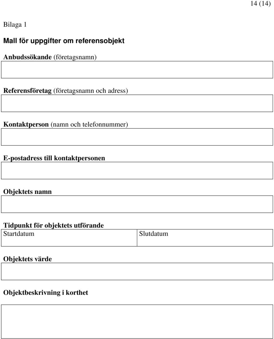 och telefonnummer) E-postadress till kontaktpersonen Objektets namn Tidpunkt