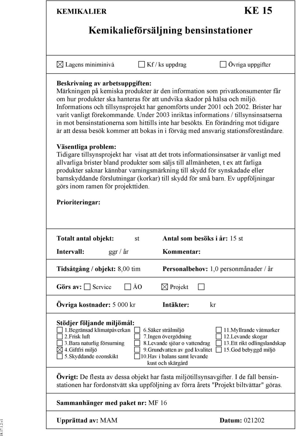 Brister har varit vanligt förekommande. Under 2003 inriktas informations / tillsynsinsatserna in mot bensinstationerna som hittills inte har besökts.