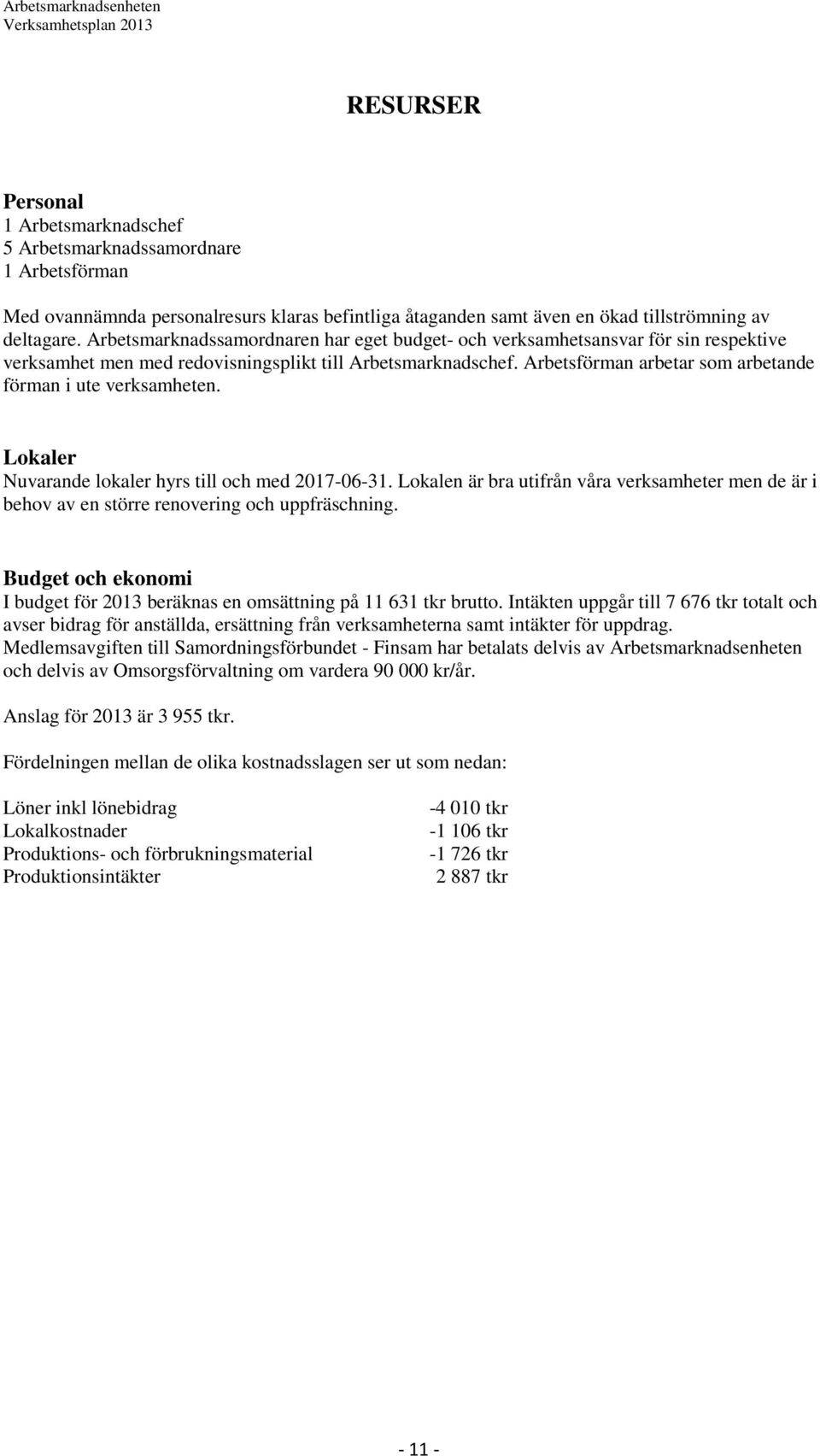 Arbetsförman arbetar som arbetande förman i ute verksamheten. Lokaler Nuvarande lokaler hyrs till och med 2017-06-31.