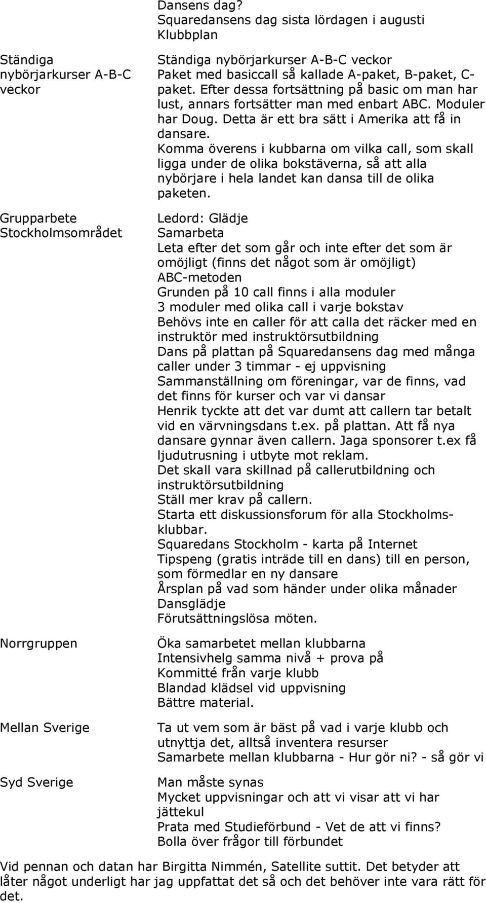 Paket med basiccall så kallade A-paket, B-paket, C- paket. Efter dessa fortsättning på basic om man har lust, annars fortsätter man med enbart ABC. Moduler har Doug.