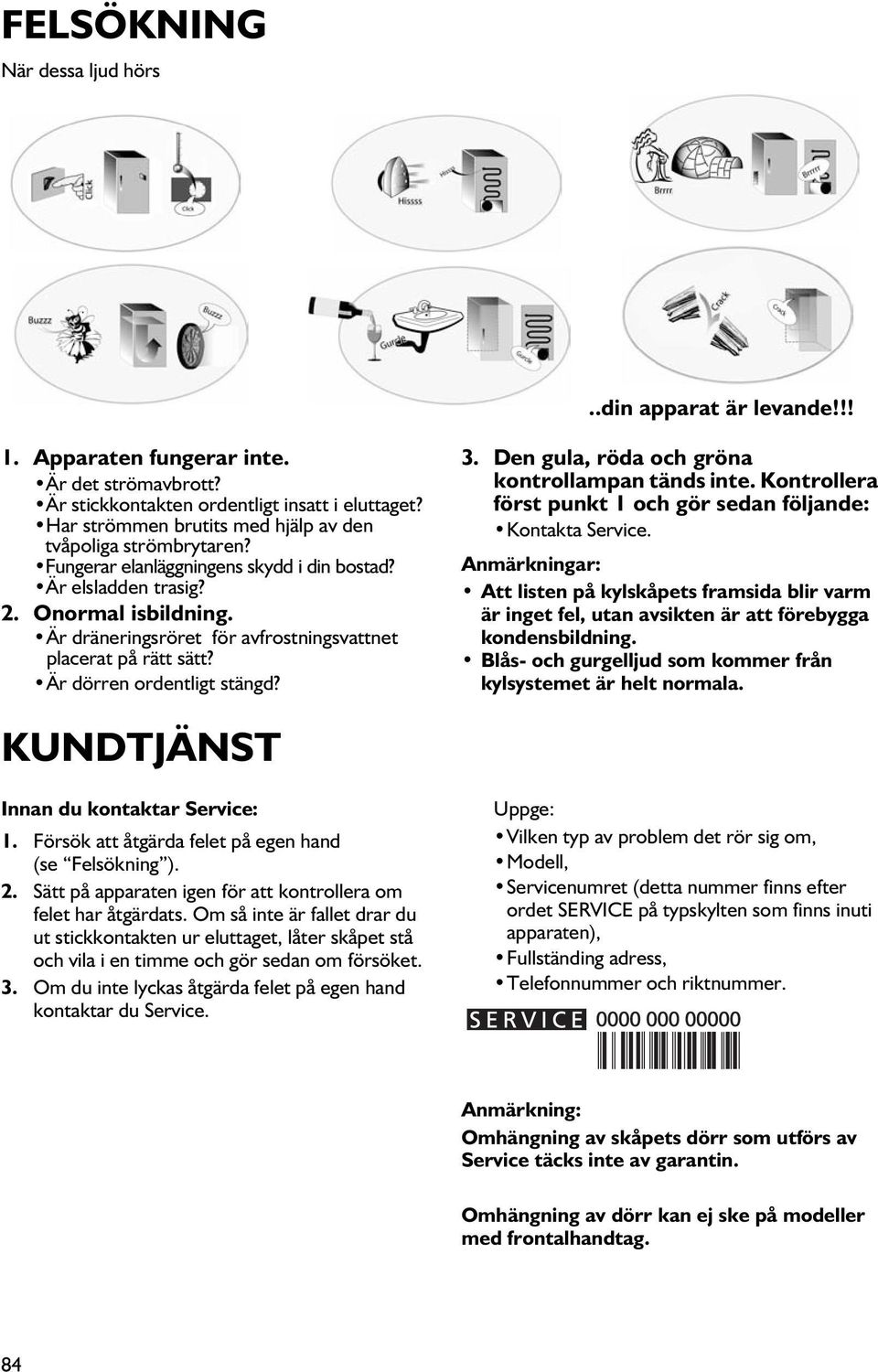 Är dräneringsröret för avfrostningsvattnet placerat på rätt sätt? Är dörren ordentligt stängd? 3. Den gula, röda och gröna kontrollampan tänds inte.