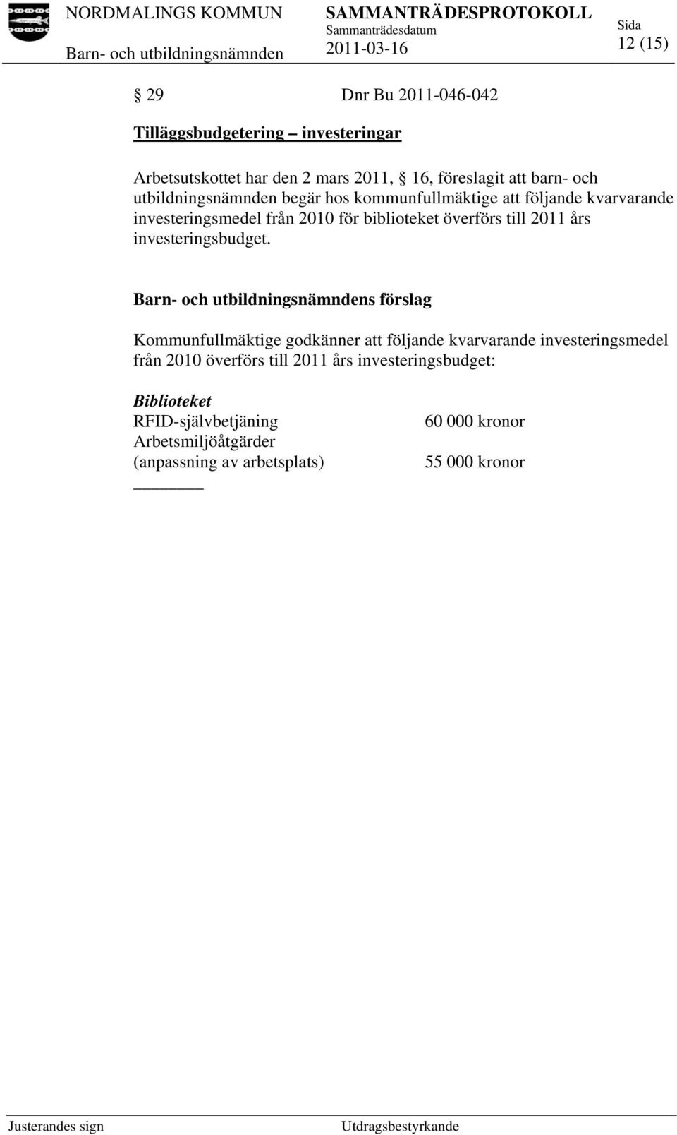 2011 års investeringsbudget.