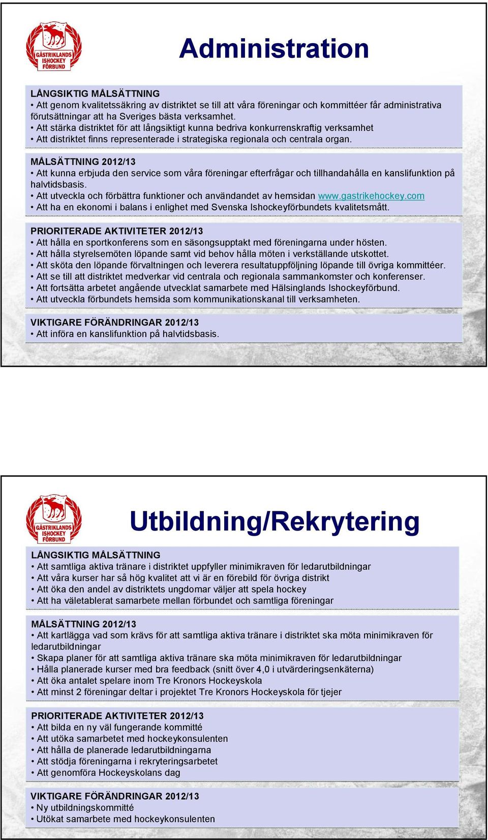 Att kunna erbjuda den service som våra föreningar efterfrågar och tillhandahålla en kanslifunktion på halvtidsbasis. Att utveckla och förbättra funktioner och användandet av hemsidan www.