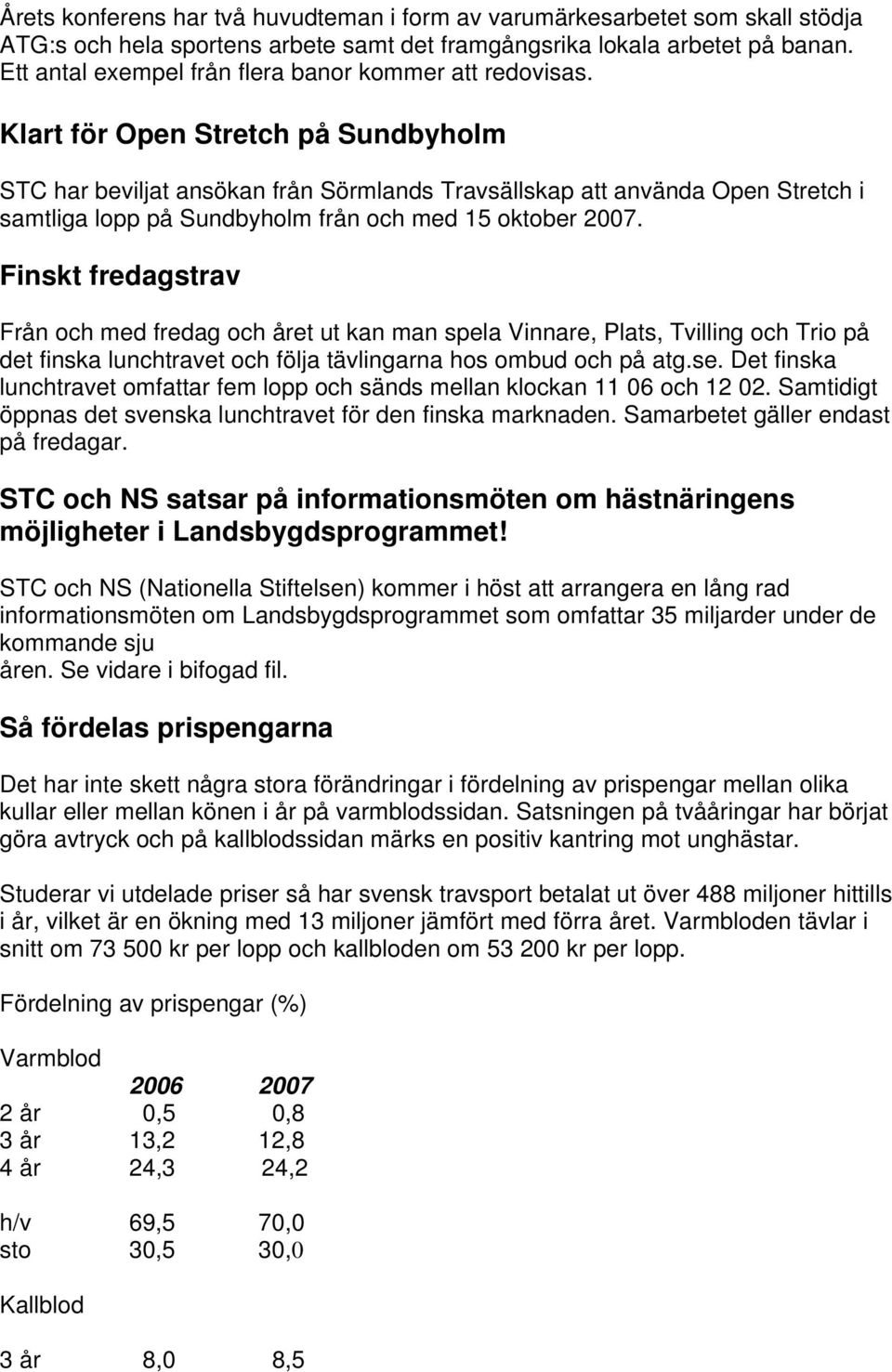 Klart för Open Stretch på Sundbyholm STC har beviljat ansökan från Sörmlands Travsällskap att använda Open Stretch i samtliga lopp på Sundbyholm från och med 15 oktober 2007.