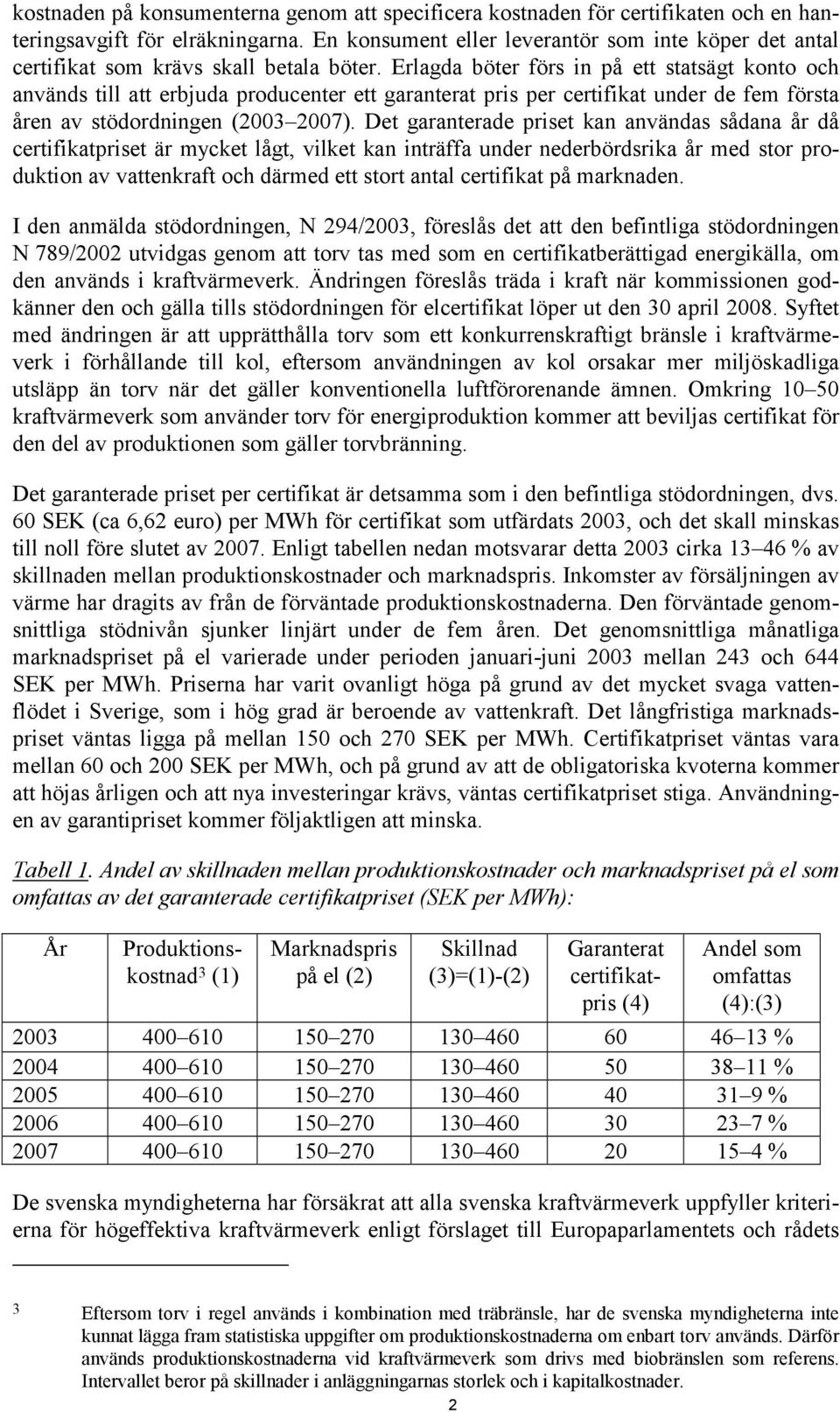 Erlagda böter förs in på ett statsägt konto och används till att erbjuda producenter ett garanterat pris per certifikat under de fem första åren av stödordningen (2003 2007).