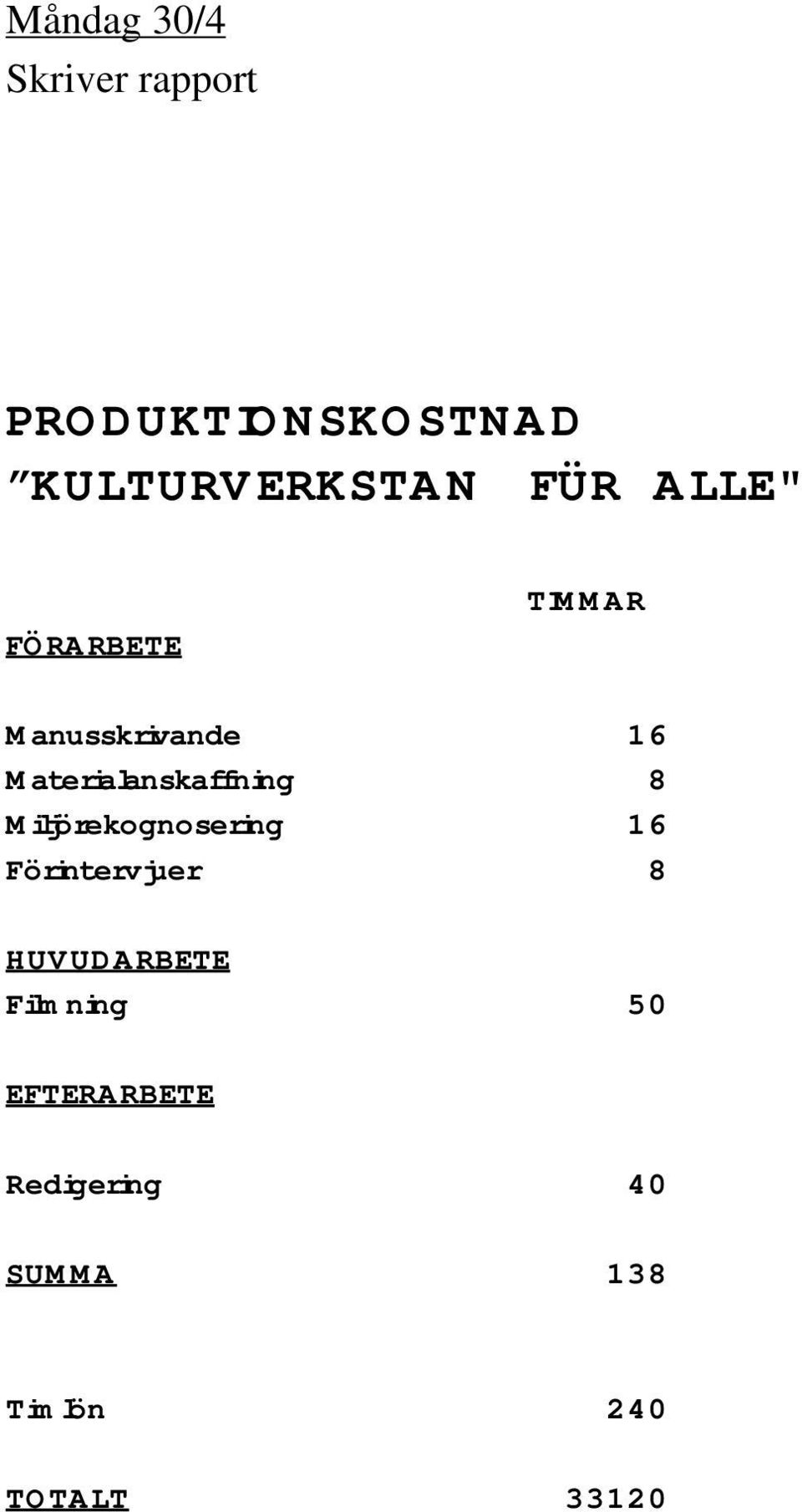 Materialanskaffning 8 Miljörekognosering 16 Förintervjuer 8