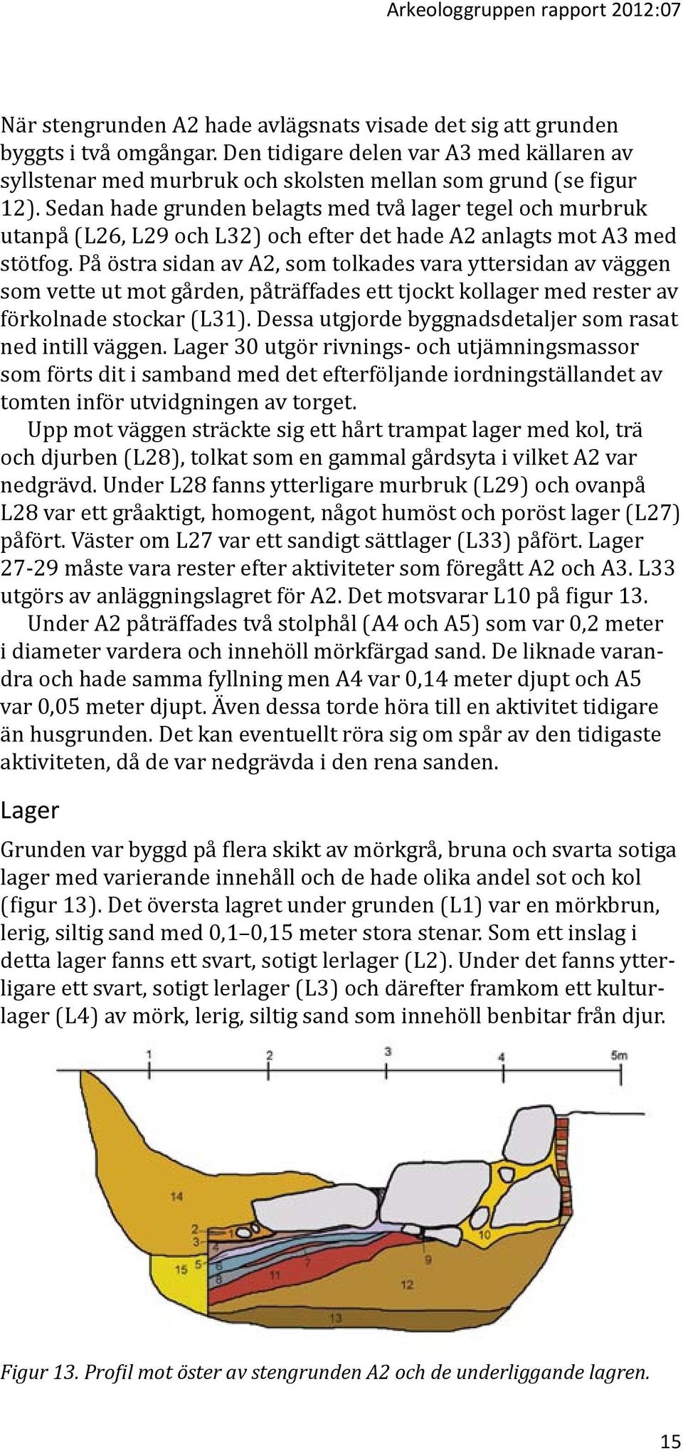 Sedan hade grunden belagts med två lager tegel och murbruk utanpå (L26, L29 och L32) och efter det hade A2 anlagts mot A3 med stötfog.