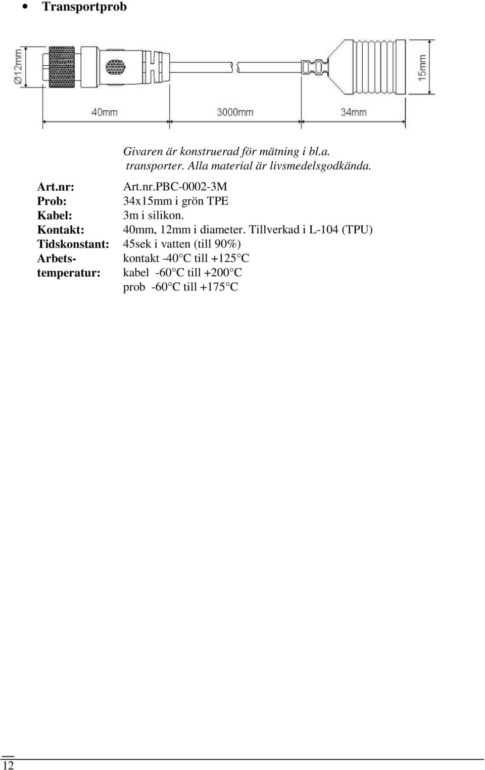 PBC-0002-3M 34x15mm i grön TPE 3m i silikon. 40mm, 12mm i diameter.