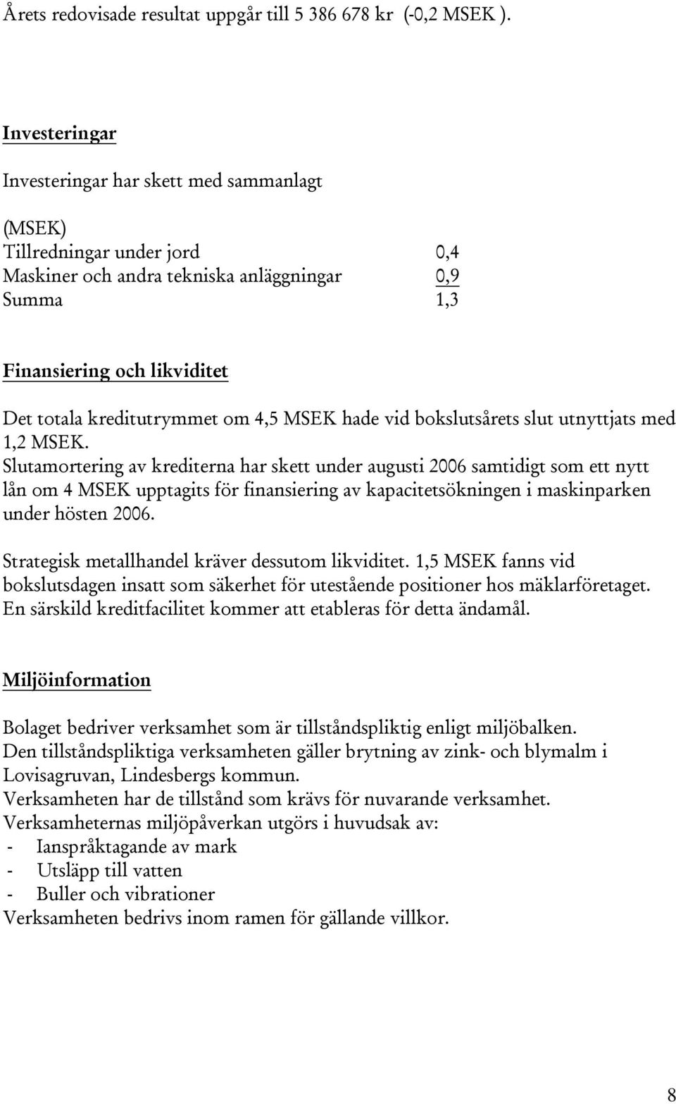 4,5 MSEK hade vid bokslutsårets slut utnyttjats med 1,2 MSEK.