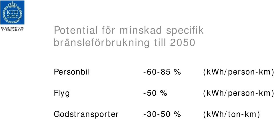 -60-85 % (kwh/person-km) Flyg -50 %
