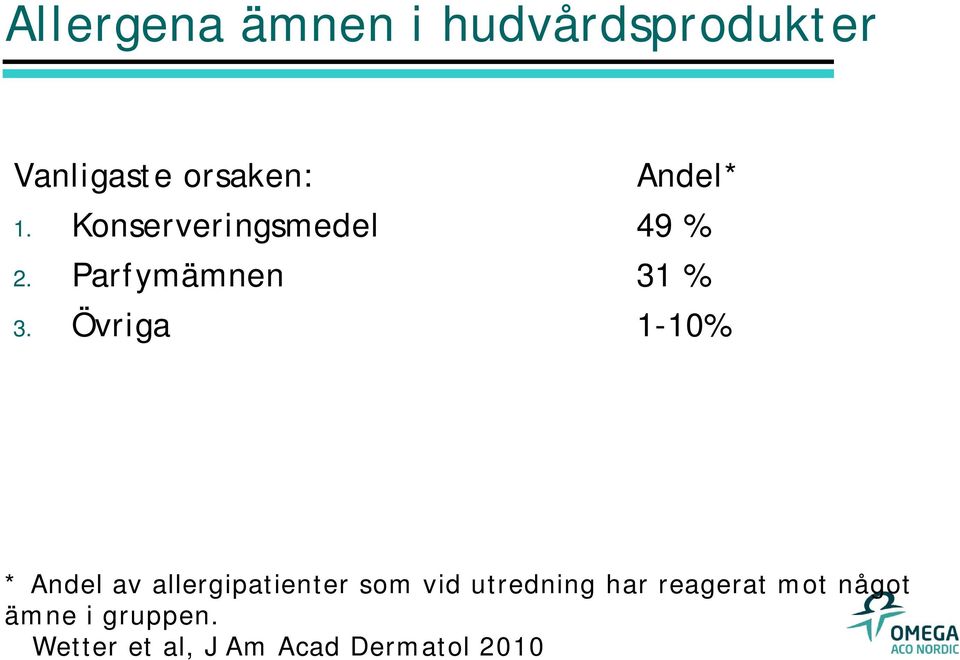 Övriga 1-10% * Andel av allergipatienter som vid utredning