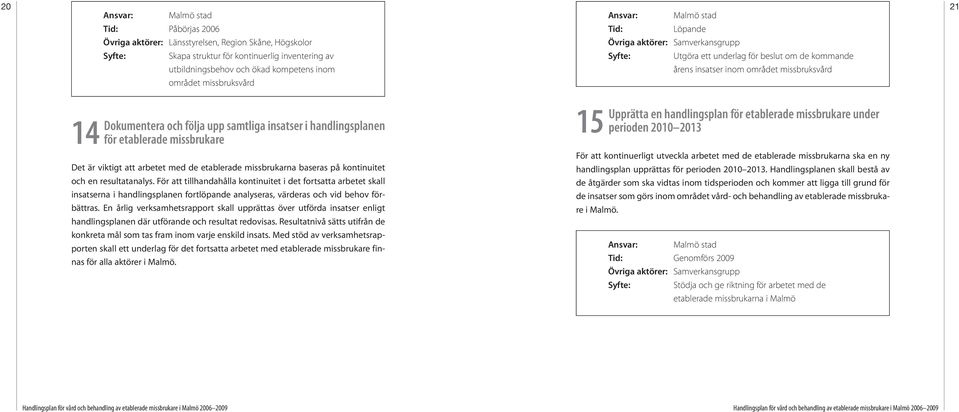 missbrukare Det är viktigt att arbetet med de etablerade missbrukarna baseras på kontinuitet och en resultatanalys.