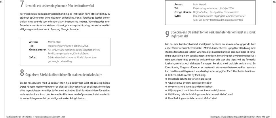 Boendestödet inne- Region Skåne, Länsstyrelsen, Privata aktörer Öka missbrukarnas tillgång till samhällets resurser samt vid behov företräda den enskilda klienten fattar insatser såsom att aktivera