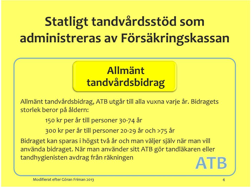 Bidragets storlek beror på åldern: 150 kr per år till personer 30-74 år 300 kr per år till personer 20-29 år och >75