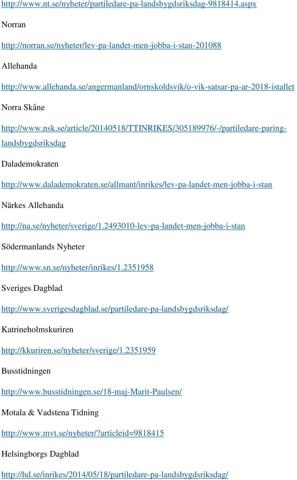 dalademokraten.se/allmant/inrikes/lev-pa-landet-men-jobba-i-stan Närkes Allehanda http://na.se/nyheter/sverige/1.2493010-lev-pa-landet-men-jobba-i-stan Södermanlands Nyheter http://www.sn.
