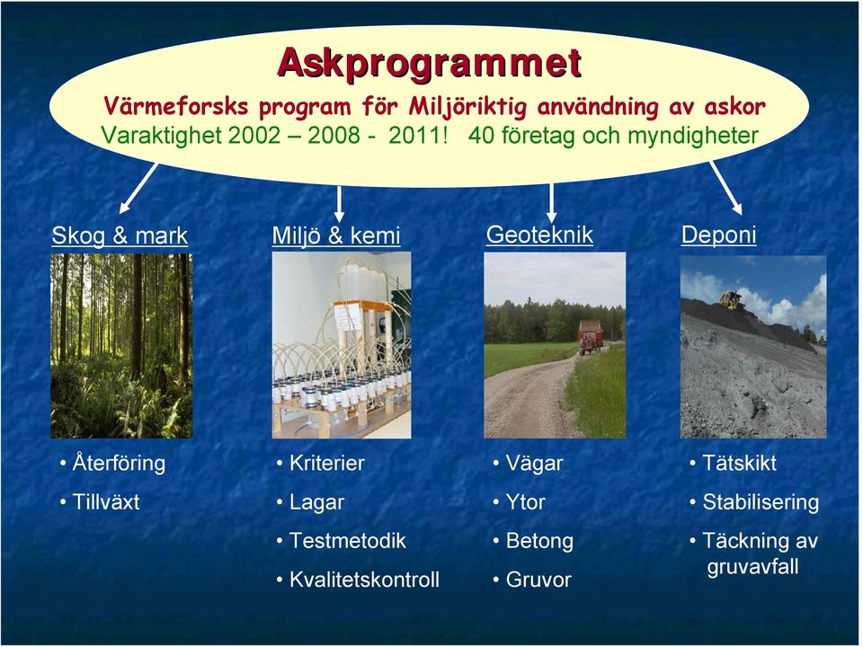 40 företag och myndigheter Skog & mark Miljö & kemi Geoteknik Deponi