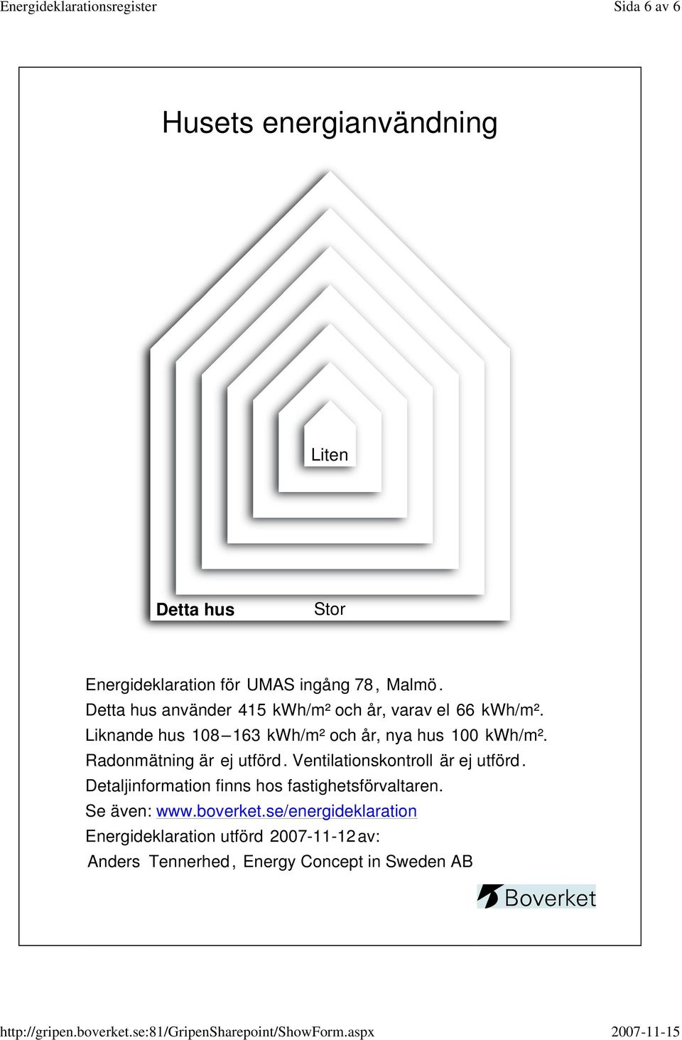 Radonmätning är ej utförd. Ventilationskontroll är ej utförd.