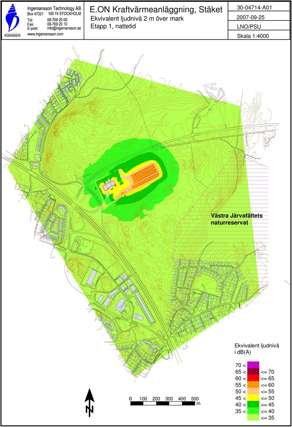 Järvafältets naturreservat Ekvivalent ljudnivå i db(a) 0 100 200 300 400